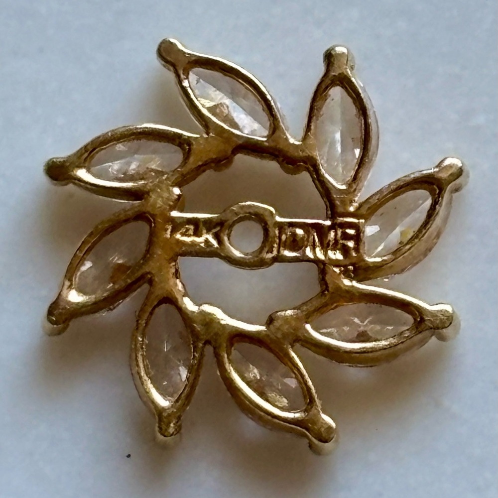 Vintage 14K Gold CZ Earring Jackets Marquise Halo Diamond Stud Enhancer - Picture 4 of 6